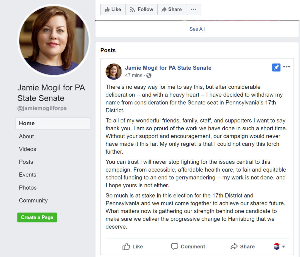 Jamie Mogil Drops Out