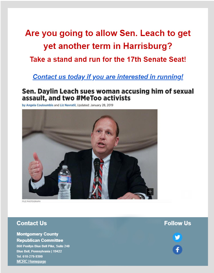 Montco GOP Run Against Leach