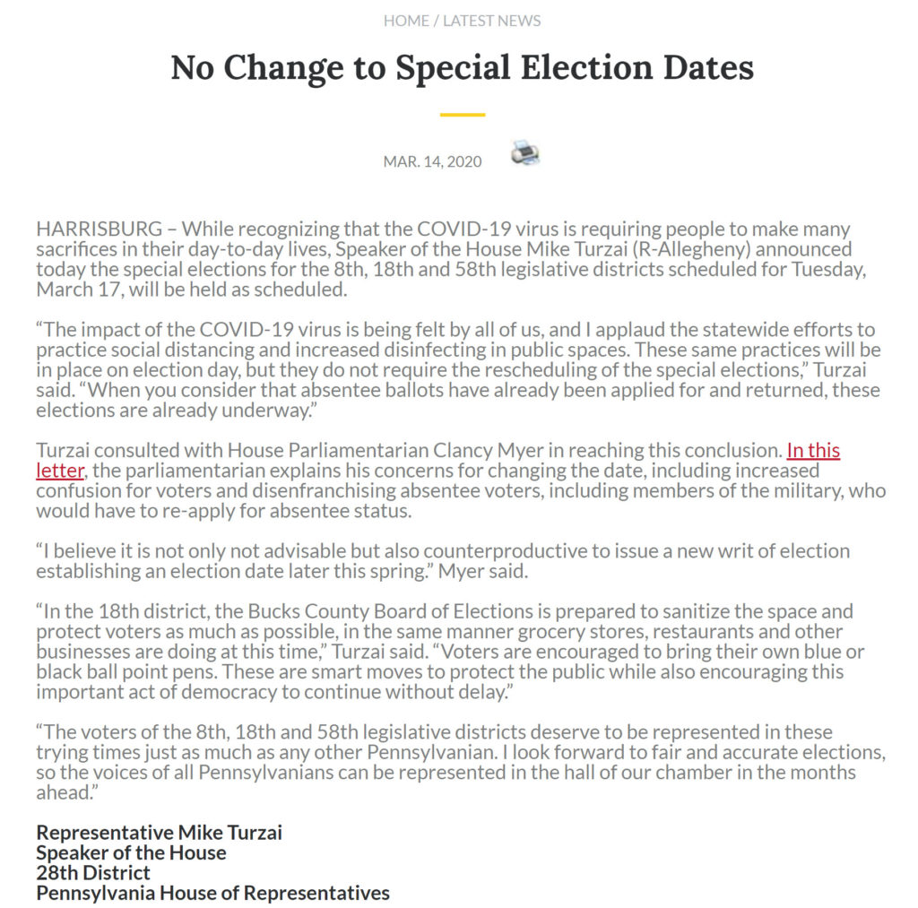 Turzai Special Election