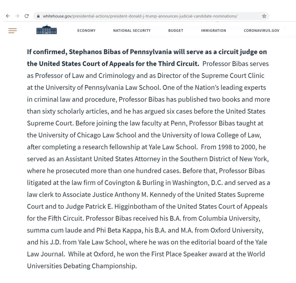 Judge Bibas Announcement Whitehouse