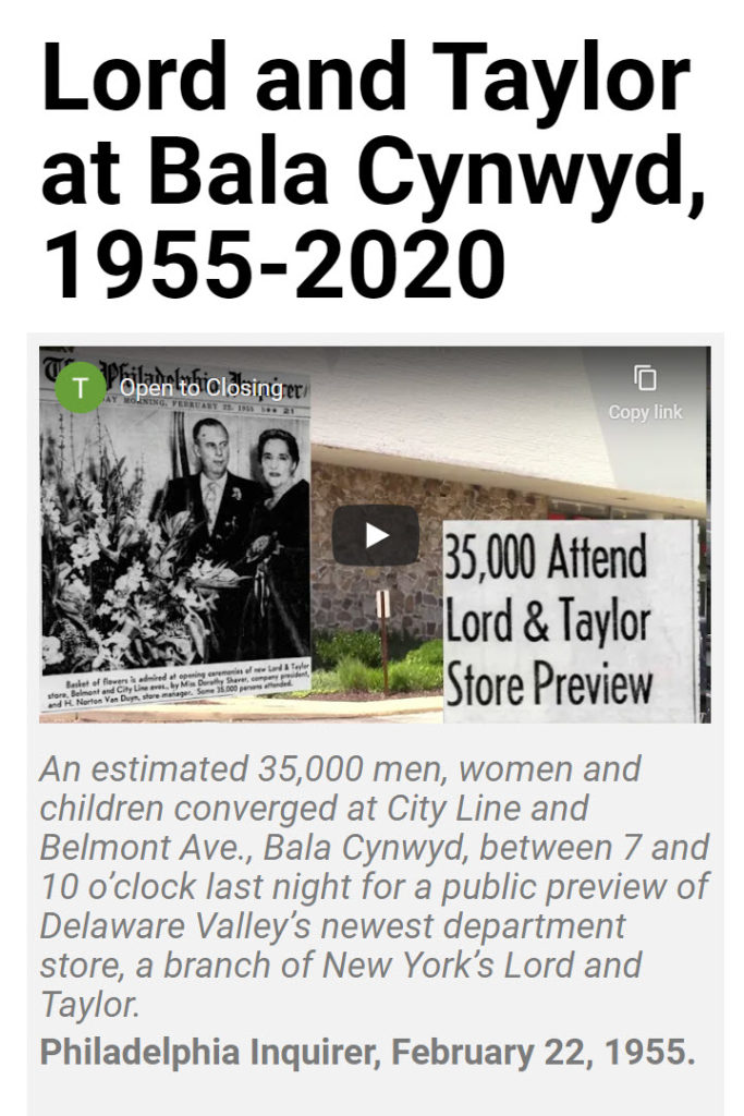 Lord and Taylor Bala Cynwyd Closing